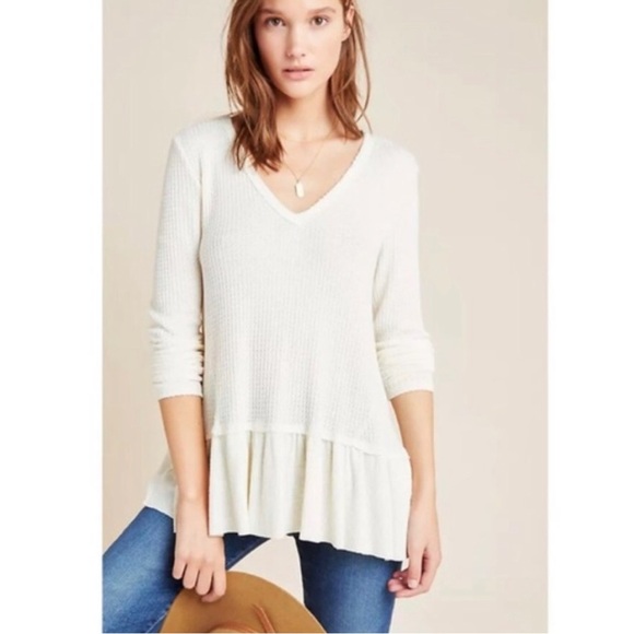 🥳HP🥳 Mesh + Lace Waffle Peplum Thermal Pullover Top - Picture 2 of 10